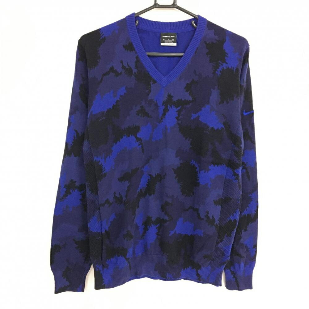 【美品】ナイキ セーター ネイビー×黒 迷彩 カモフラ ニット メンズ XL ゴルフウェア NIKE