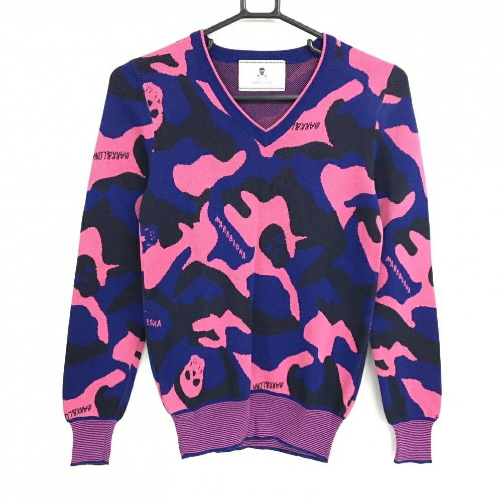 【超美品】マークアンドロナ セーター ネイビー×ピンク カモフラ スカル 迷彩 ニット コットン混 レデ..
