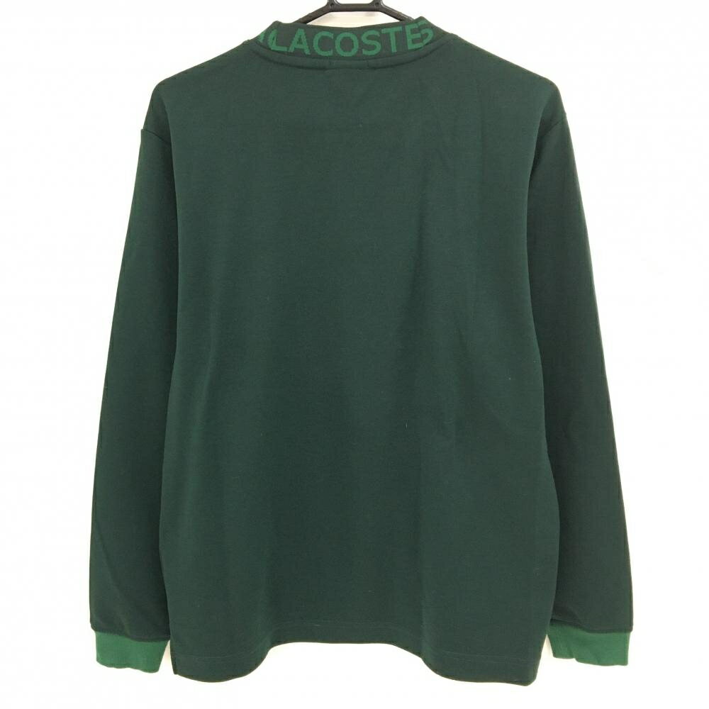 【美品】ラコステ 長袖ハイネックシャツ グリーン ネックロゴ 厚手 メンズ US-M ゴルフウェア LACOSTE