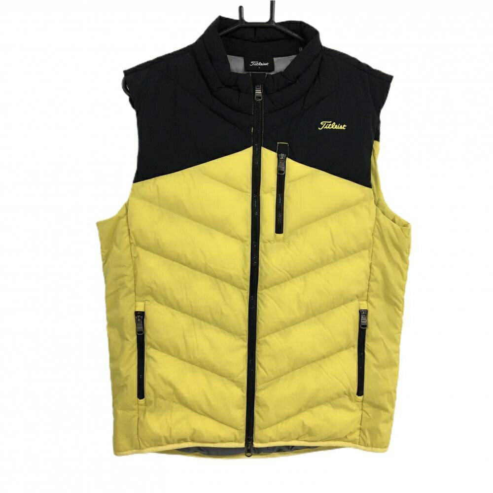 【超美品】タイトリスト 中綿ナイロンベスト イエロー×黒 バイカラー ロゴプリント メンズ L ゴルフウェア TITLEIST