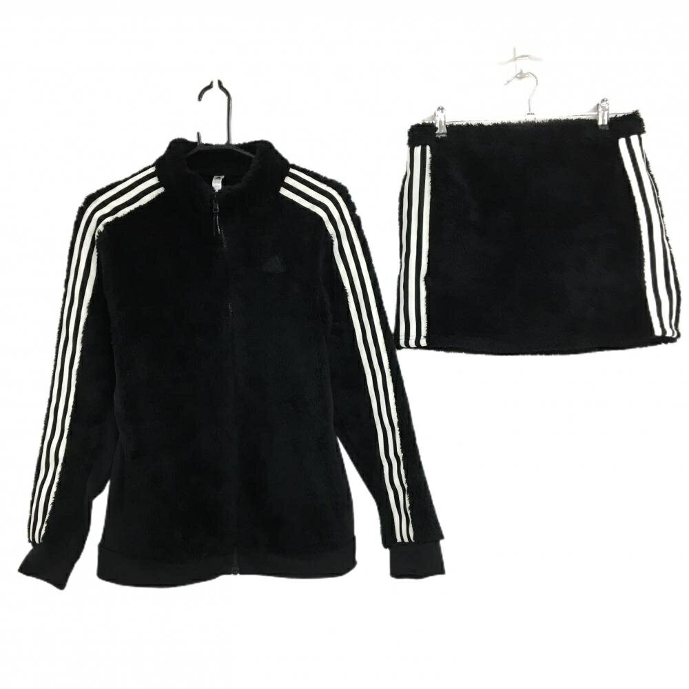 【美品】アディダス セットアップ(ボアジャケット×ボアスカート) 黒×白 肩・袖3ライン スカート レディ..
