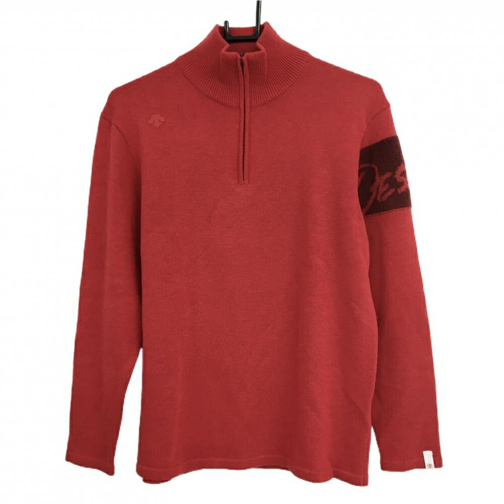 【美品】デサント ハイネックセーター レッド 万美コレクション ハーフジップ ニット メンズ M ゴルフ..