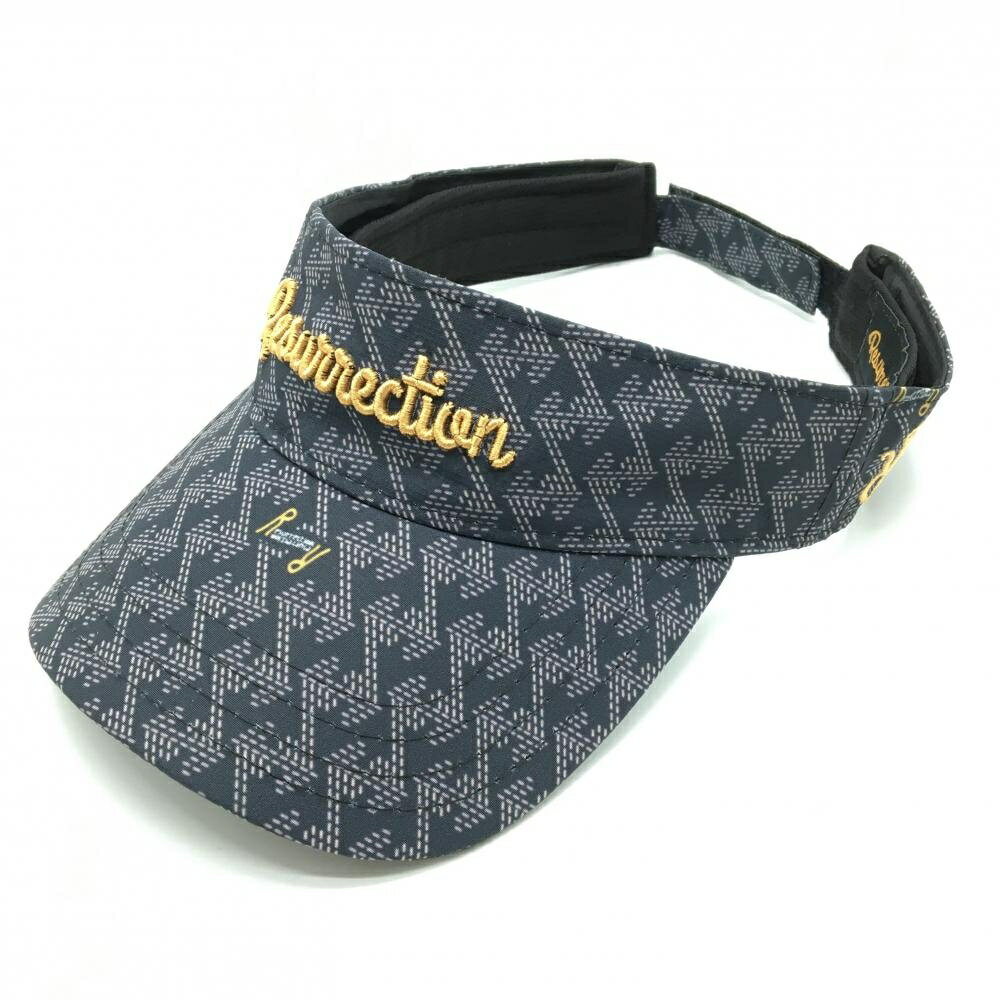 【超美品】レザレクション サンバイザー 黒×グレー 総柄 ロゴ刺しゅう ONE SIZE ゴルフウェア Resurrection