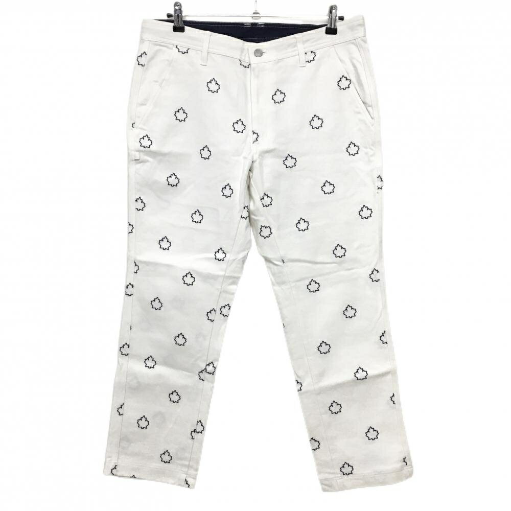 【超美品】ジャックバニー パンツ 白×ネイビー メープルリーフ柄 ストレッチ メンズ 6(XL) ゴルフウェア Jack Bunny