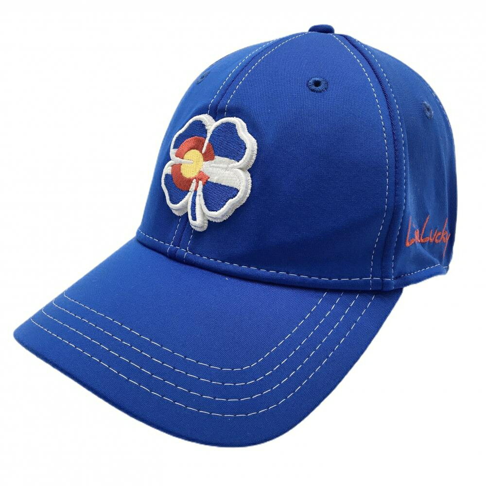 【美品】ブラッククローバー キャップ ブルー×白 立体ロゴ刺しゅう メンズ L/XL ゴルフウェア BLACK CLOVER