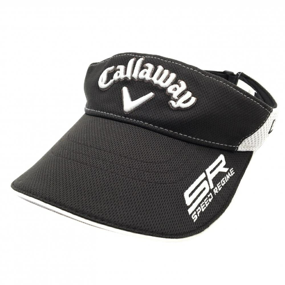 【美品】キャロウェイ サンバイザー 黒×白 立体ロゴ ODYSSEY フリー(57cm-59cm) ゴルフウェア Callaway