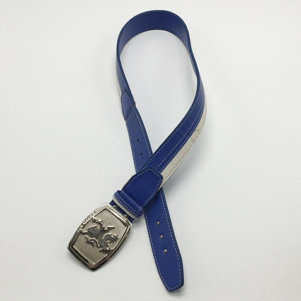 ビバハート トップ式ベルト ブルー×白 バックルロゴ シワ メンズ ゴルフウェア VIVA HEART