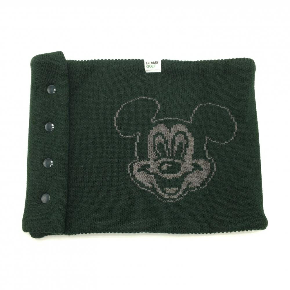 【超美品】ビームスゴルフ×ディズニー ネックウォーマー グリーン×白 ミッキーマウス 裏フリース ゴルフウェア BEAMS GOLF