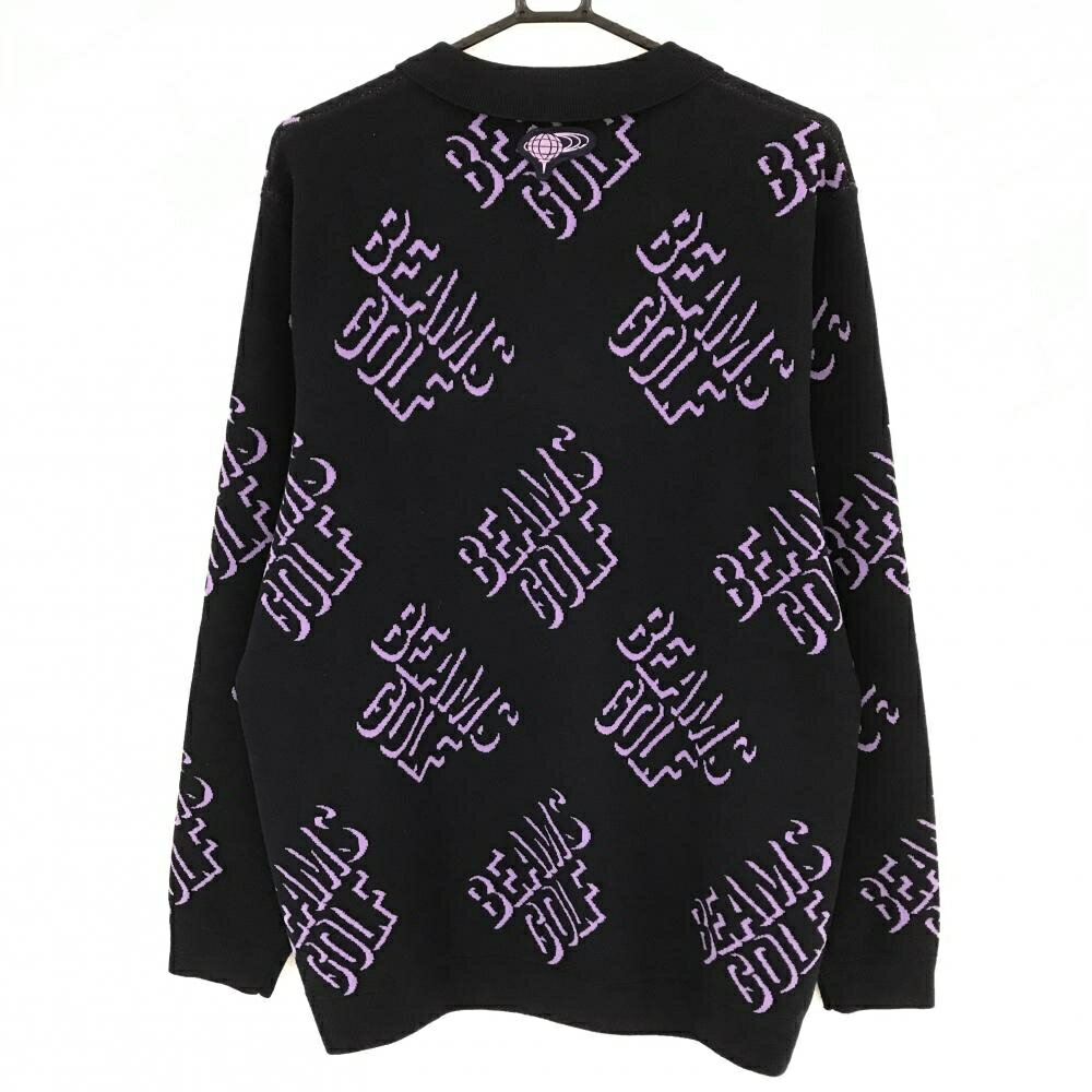 【超美品】ビームスゴルフ 襟付セーター ネイビー×パープル ロゴ総柄 ハーフジップ メンズ XL ゴルフウェア 2023年モデル BEAMS GOLF