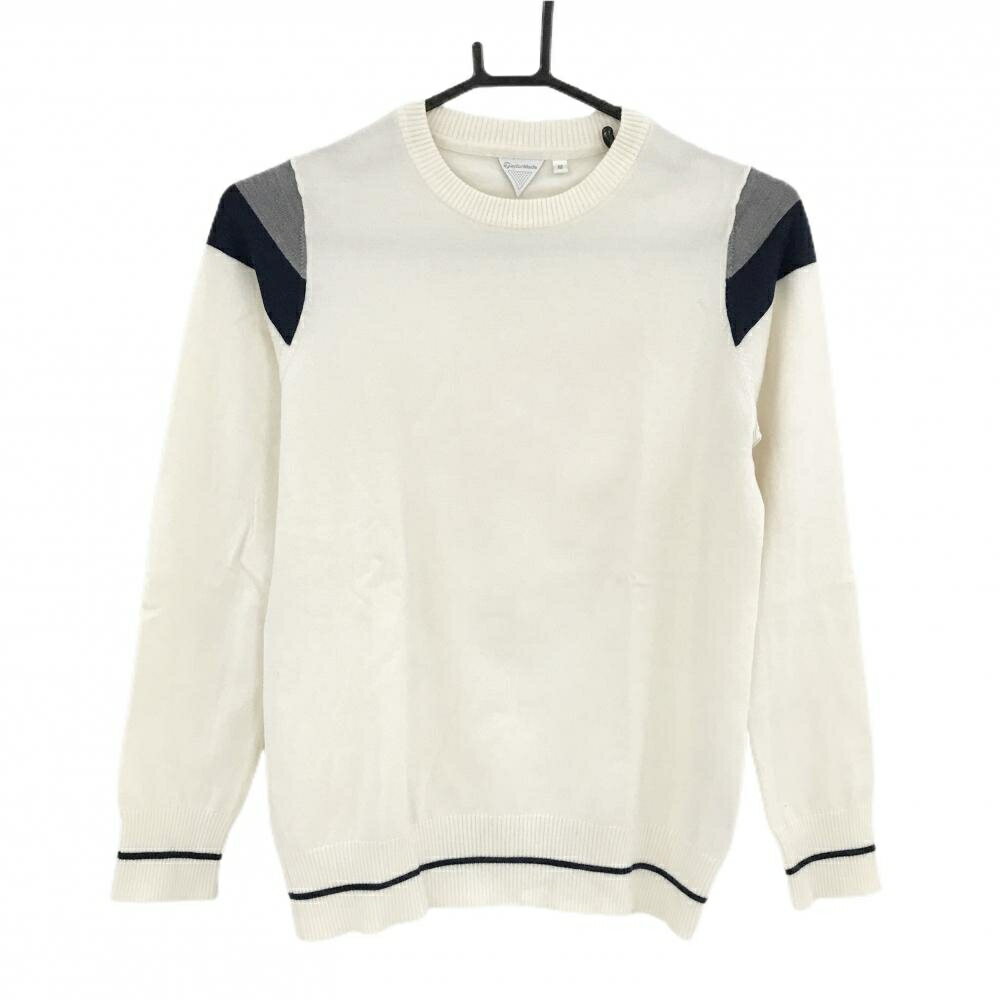 【美品】テーラーメイド セーター アイボリー×ネイビー×グレー 袖口・裾ライン ニット レディース M ゴルフウェア TaylorMade