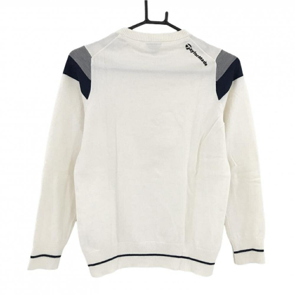 【美品】テーラーメイド セーター アイボリー×ネイビー×グレー 袖口・裾ライン ニット レディース M ゴルフウェア TaylorMade