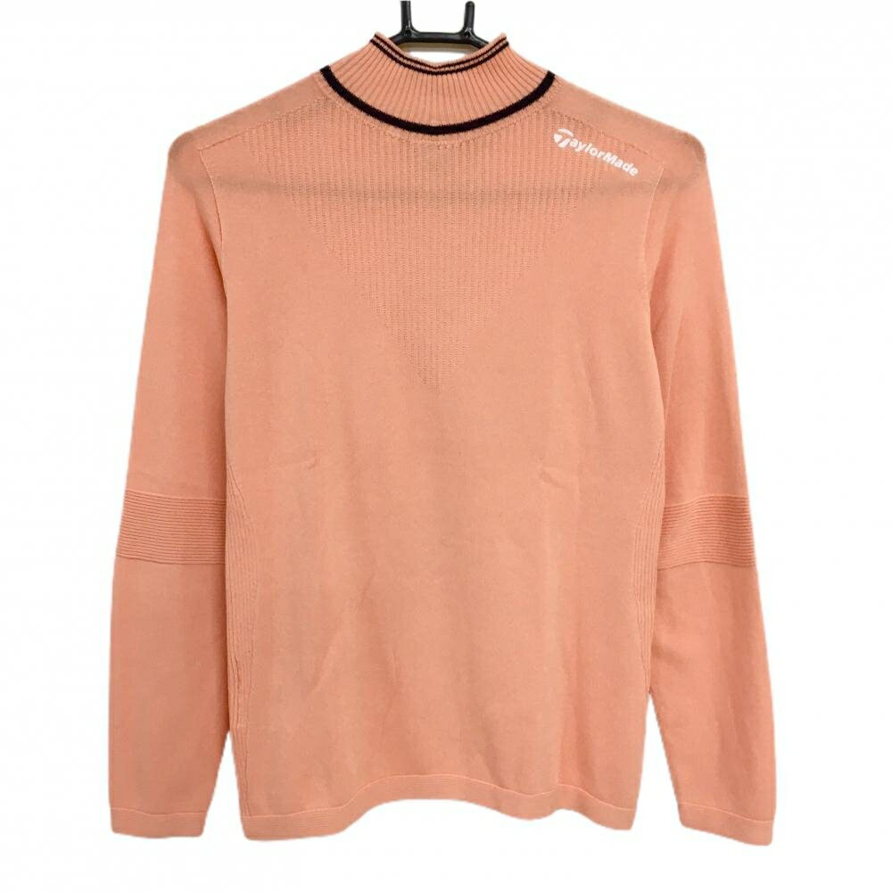 【超美品】テーラーメイド ハイネックセーター サーモンピンク×黒 ネックライン ニット レディース M ゴルフウェア TaylorMade