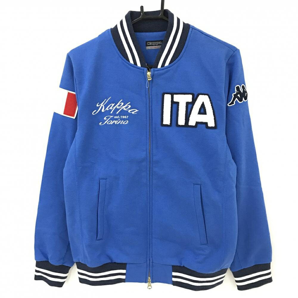 【新品】カッパ ジャケットブルゾン ブルー×ネイビー×白 裏起毛 ITAワッペン ダブルジップ メンズ M ゴルフウェア Kappa