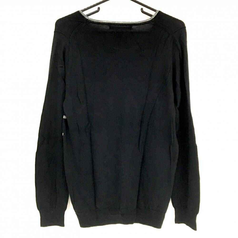 【超美品】マークアンドロナ セーター 黒×シルバー ×ボーダー×スカル Vネック ニット メンズ L ゴルフウェア MARK＆LONA