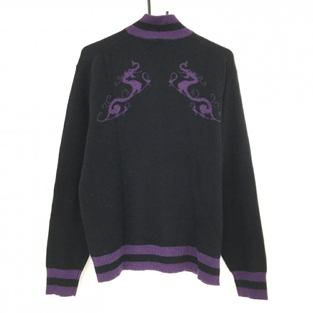 【美品】ダンスウィズドラゴン ハイネックセーター 黒×パープル ハーフジップ カシミヤ メンズ 2(M) ゴルフウェア Dance With Dragon
