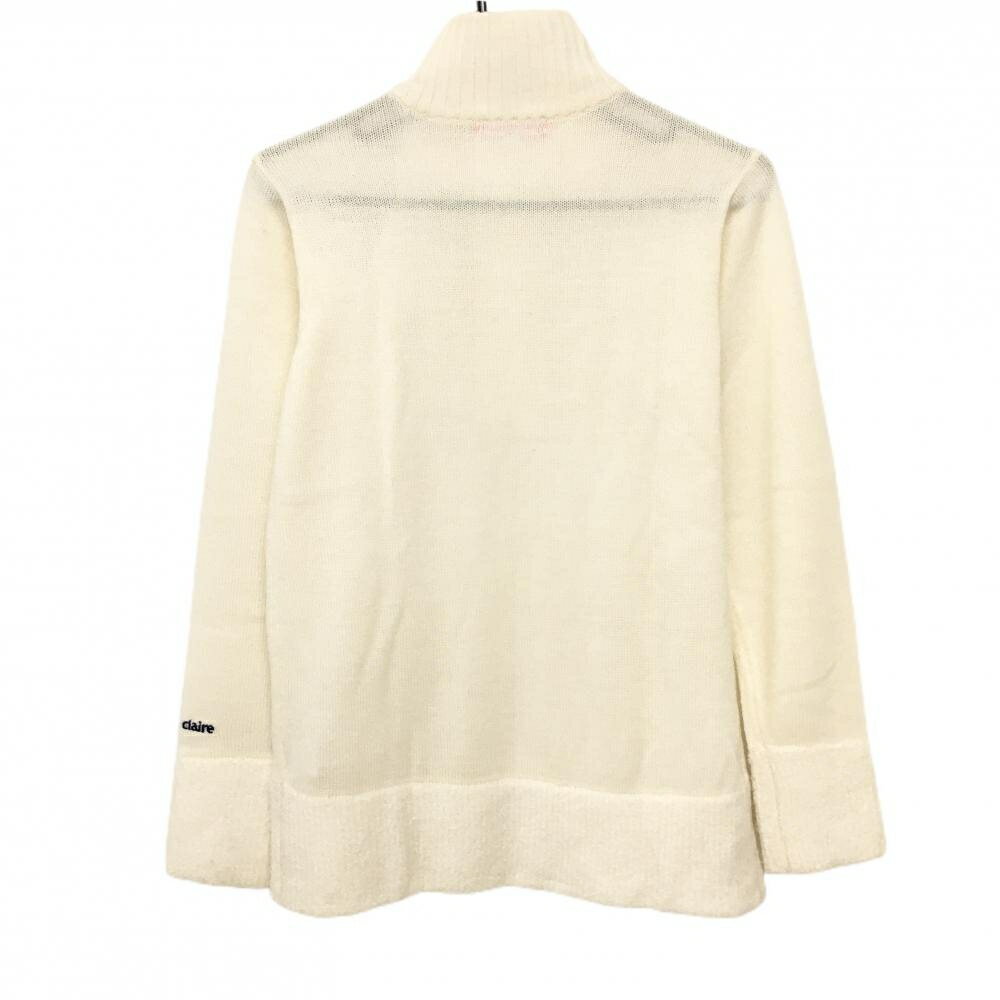 マリクレールスポール ハイネックセーター アイボリー 胸元花 ハーフジップ ニット ウール混 レディース L ゴルフウェア marie claire