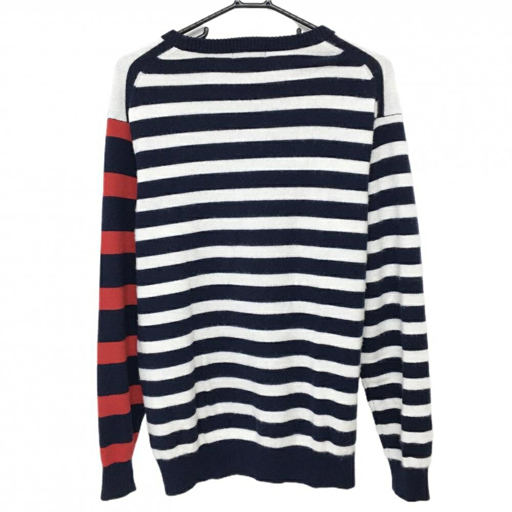 【美品】アルチビオ セーター ネイビー×白×レッド ボーダー カシミヤ100％ ニット メンズ 48(L) ゴルフウェア archivio