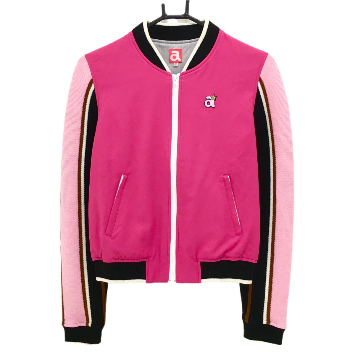 【超美品】アルチビオ ジャケットブルゾン ピンク×黒×白 袖ニットボーダー 身頃蓄熱裏地 レディース 38(M) ゴルフウェア archivio