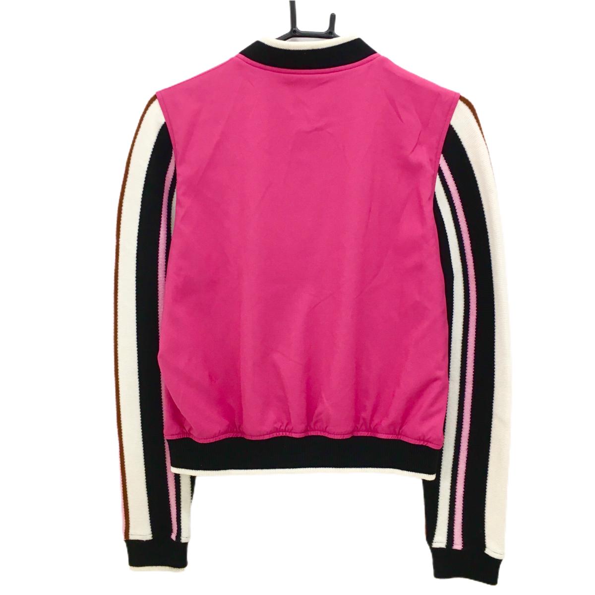 【超美品】アルチビオ ジャケットブルゾン ピンク×黒×白 袖ニットボーダー 身頃蓄熱裏地 レディース 38(M) ゴルフウェア archivio