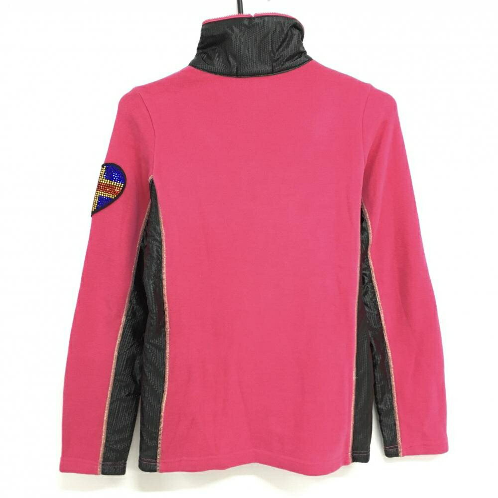 ダンスウィズドラゴン ハイネックセーター ピンク×黒 ハーフジップ 一部切替 裏起毛 レディース 2(M) ゴルフウェア Dance With Dragon