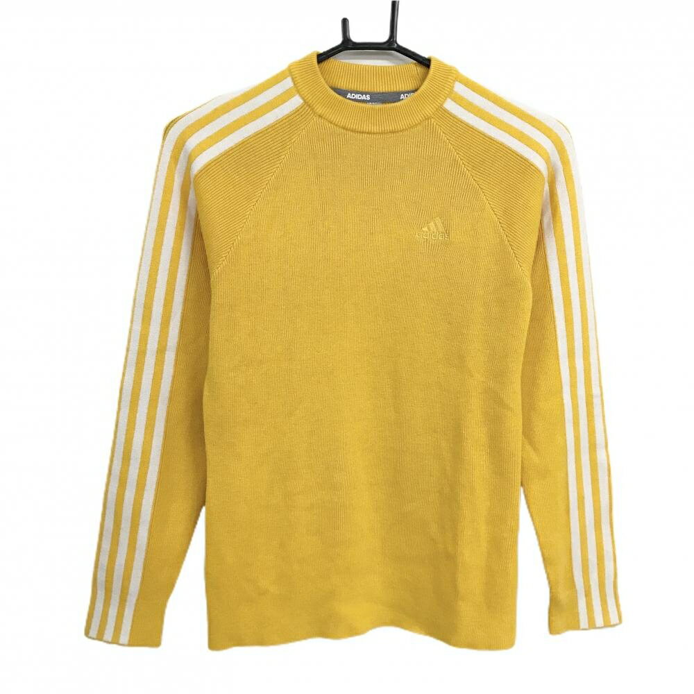 ADIDAS - 【美品】アディダス セーター イエロー系×白 袖3ストライプス ウール混 ニット レディース S ゴルフウェア adidas