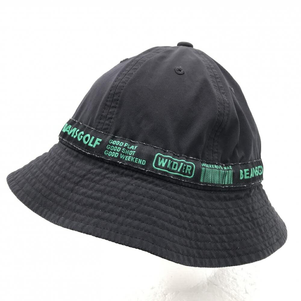 ビームスゴルフ ハット 黒×グリーン ドローコード ゴルフウェア BEAMS GOLF
