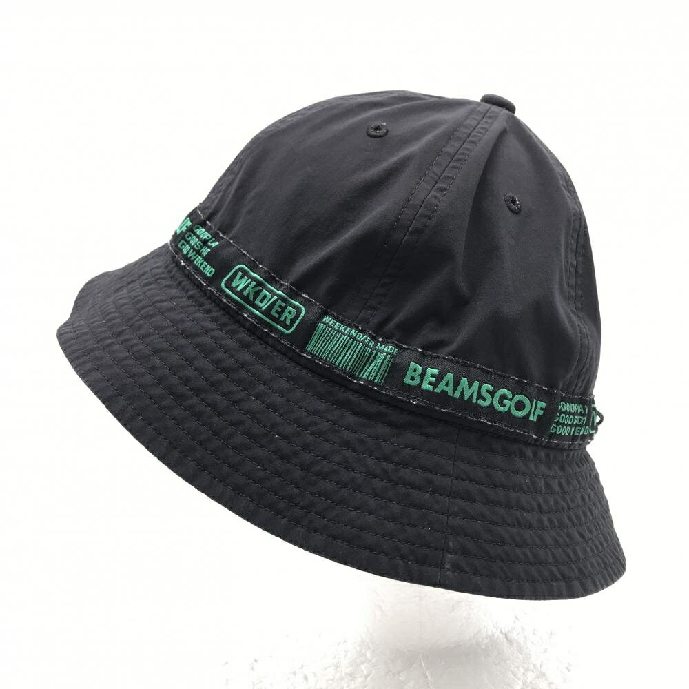 ビームスゴルフ ハット 黒×グリーン ドローコード ゴルフウェア BEAMS GOLF