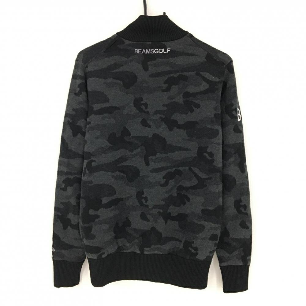 【美品】ビームスゴルフ ハイネックセーター グレー×黒 迷彩 カモフラ ハーフジップ ウール混 裏地付 メンズ S ゴルフウェア BEAMS GOLF