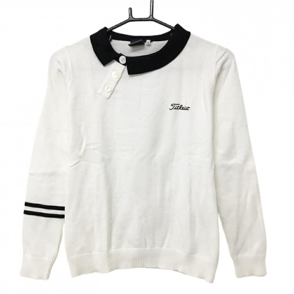 【美品】タイトリスト 襟付きセーター 白×黒 ネックボタン レディース M ゴルフウェア TITLEIST