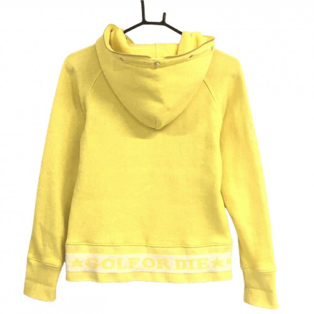 マークアンドロナ ジップパーカー イエロー×白 フード部分スタッズ 裏起毛 レディース M ゴルフウェア MARK＆LONA