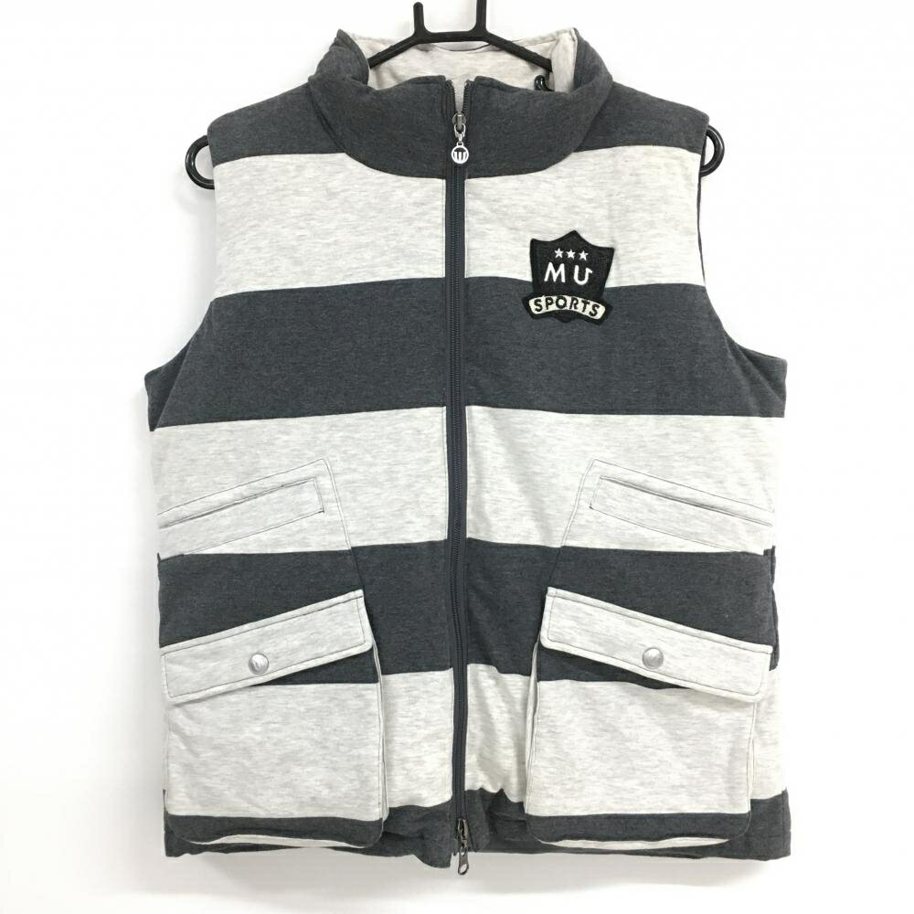 MUスポーツ ダウンベスト ダークグレー×ライト杢グレー系 太ボーダー レディース 42(L) ゴルフウェア M・U SPORTS