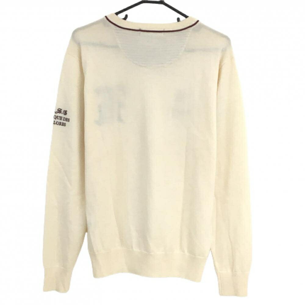 【超美品】ルコックゴルフ セーター アイボリー×ボルドー Vネック ウール100％ ニット メンズ L ゴルフウェア le coq sportif