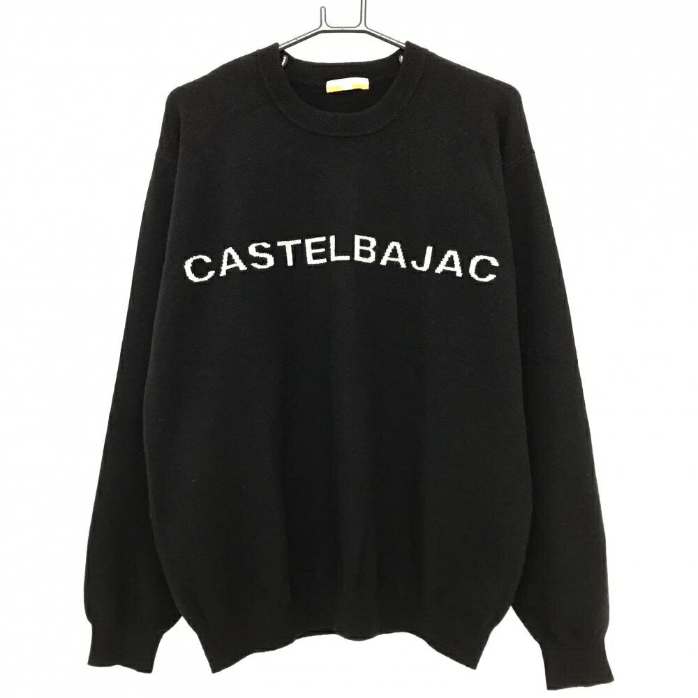 【超美品】カステルバジャック セーター 黒×グレー カシミヤ100% 背面ビッグロゴ メンズ 4(XL) ゴルフウェア CASTELBAJAC