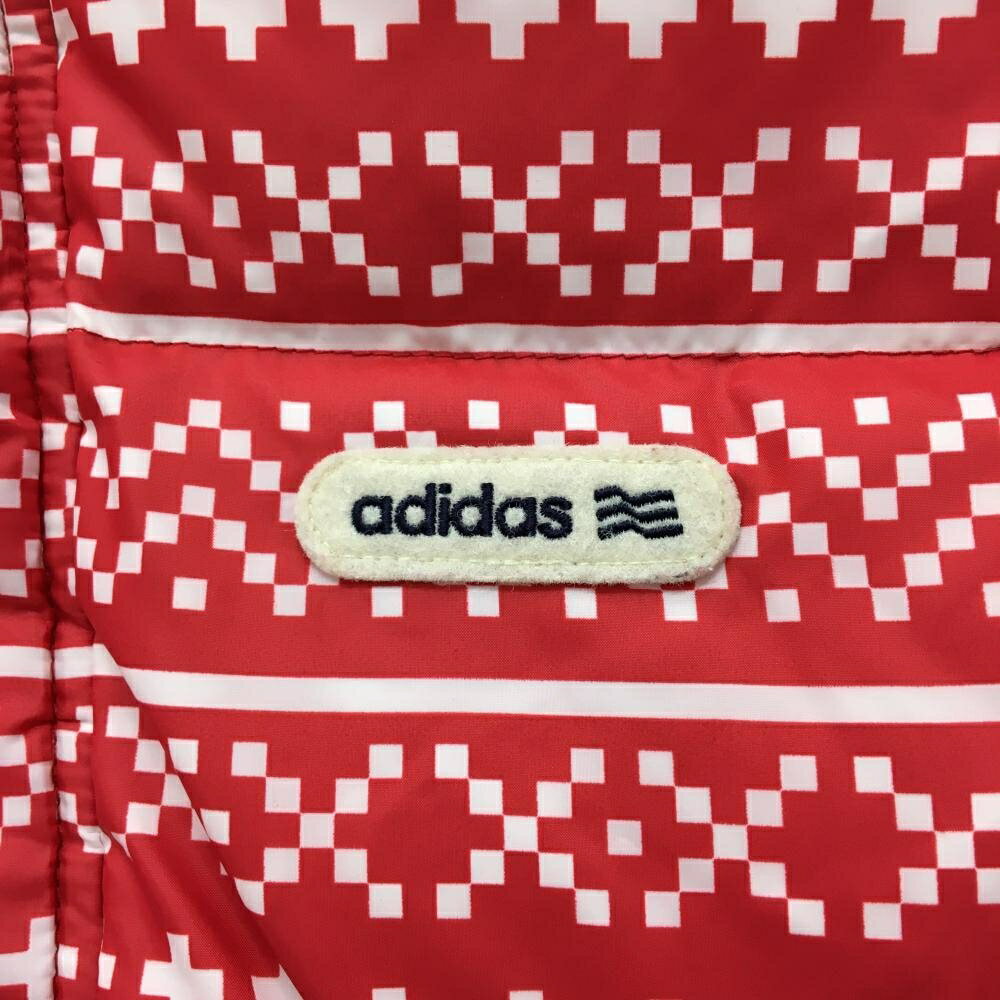 アディダス ダウンベスト レッド×白 総柄 ロゴワッペン レディース M/M ゴルフウェ...