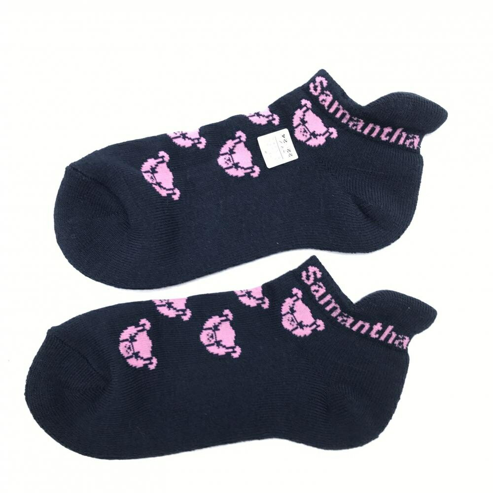 【未使用品】サマンサタバサ ソックス ネイビー×ピンク ベア柄 レディース 22-24cm ゴルフウェア Samantha Thavasa