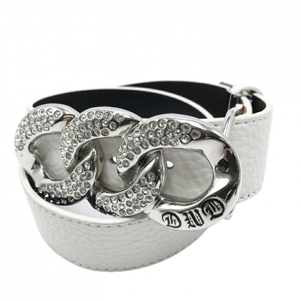 【美品】ダンスウィズドラゴン トップ式ベルト 白 シルバーバックル ラインストーン レディース ゴルフウェア Dance With Dragon