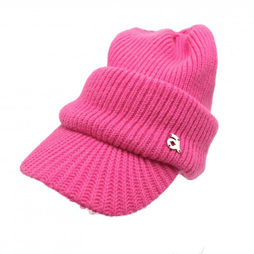 【美品】アルチビオ 3WAYつば付きニット帽 ピンク ウール混 ニットサンバイザー ゴルフウェア archivio