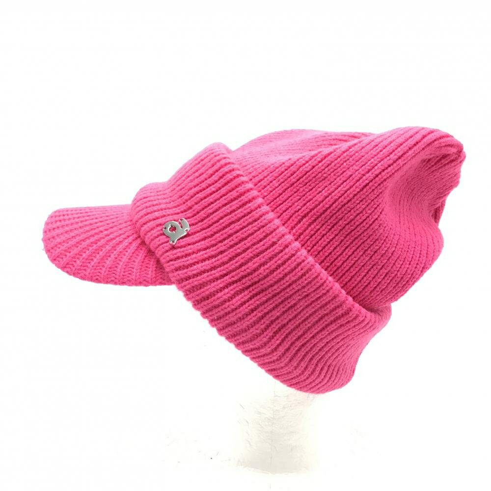 【美品】アルチビオ 3WAYつば付きニット帽 ピンク ウール混 ニットサンバイザー ゴルフウェア archivio