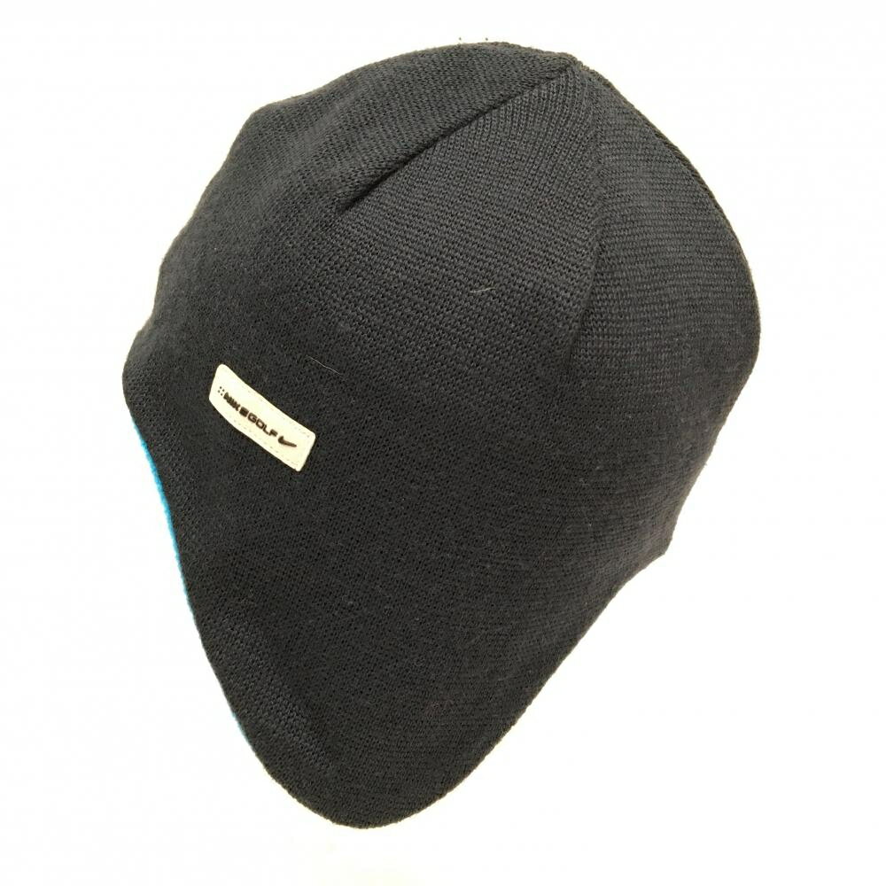 【美品】ナイキ リバーシブルニット帽 ネイビー×ブルー シンプル 裏フリース 耳当て ゴルフウェア NIKE