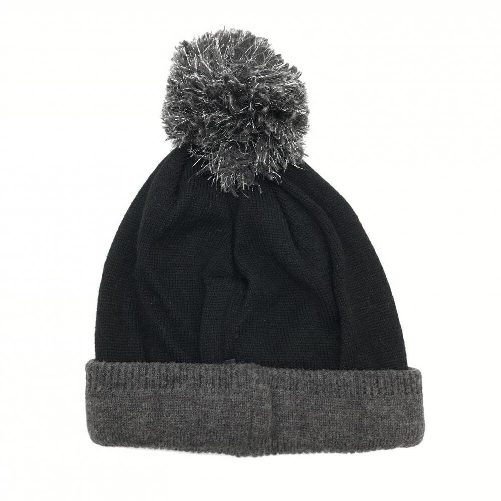 【美品】ダンスウィズドラゴン ニット帽 黒×シルバー ポンポン付 ウール混 99(F) ゴルフウェア Dance With Dragon