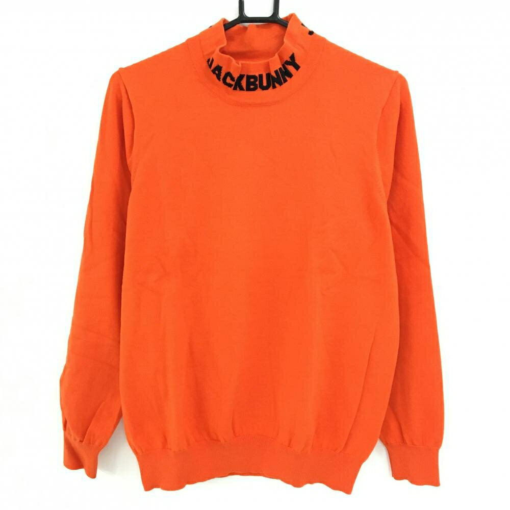 【美品】ジャックバニー ハイネックセーター オレンジ×黒 ネックロゴ コットン混 ニット メンズ 5(L) ..