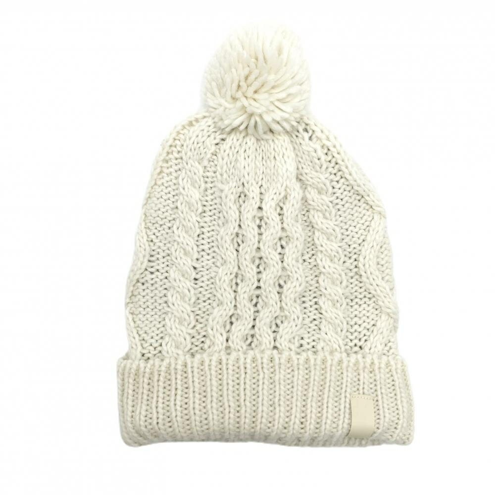 デサント ニット帽 アイボリー ボンボン付き ケーブル編み ゴルフウェア DESCENTE