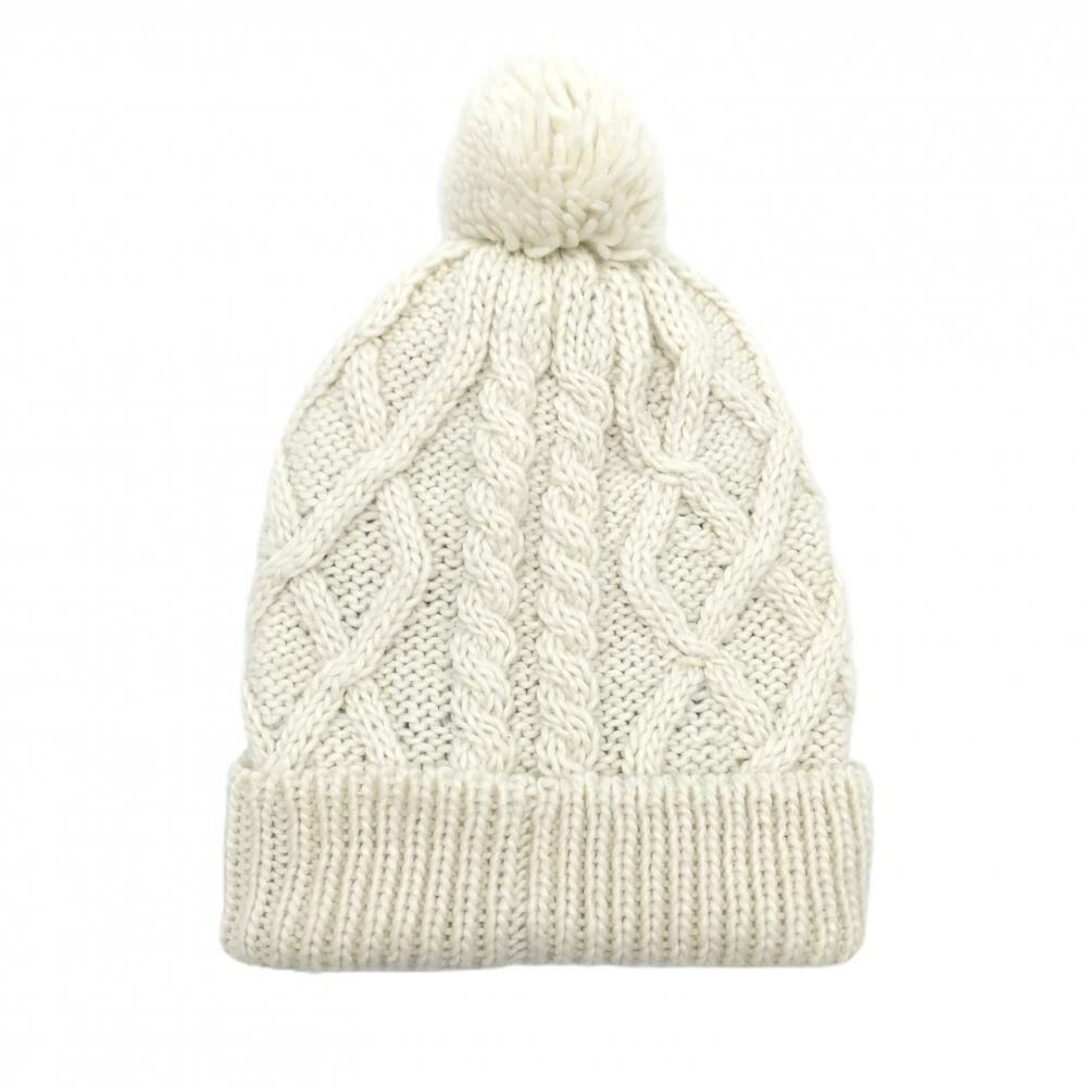 デサント ニット帽 アイボリー ボンボン付き ケーブル編み ゴルフウェア DESCENTE