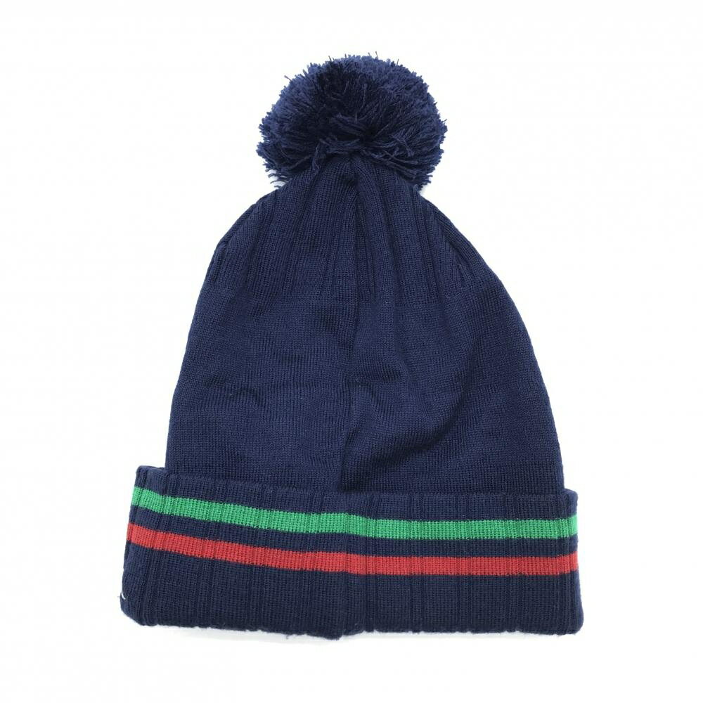 【超美品】カッパ ニット帽 ネイビー×白 ポンポン付 裏一部フリース Fフリーサイズ ゴルフウェア Kappa