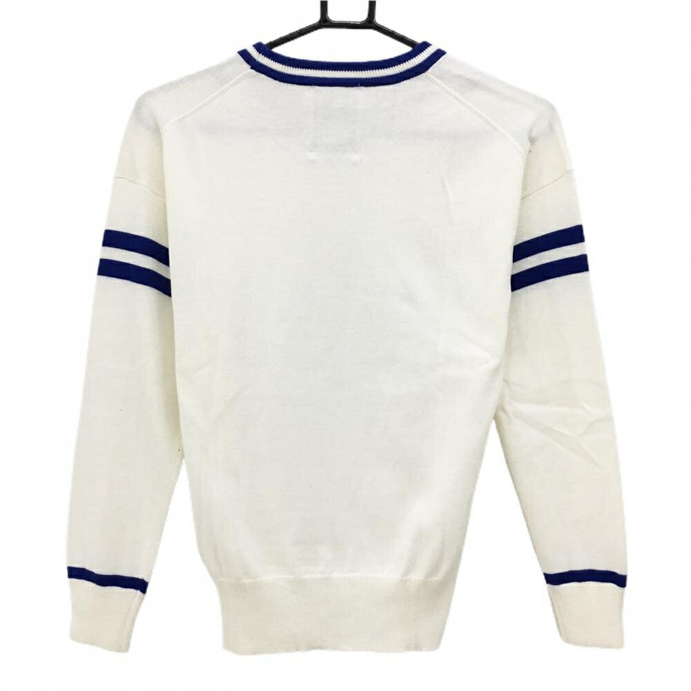 【超美品】ジュンアンドロペ セーター 白×ブルー ニット アクリル混 袖ライン レディース M ゴルフウェア JUN＆ROPE