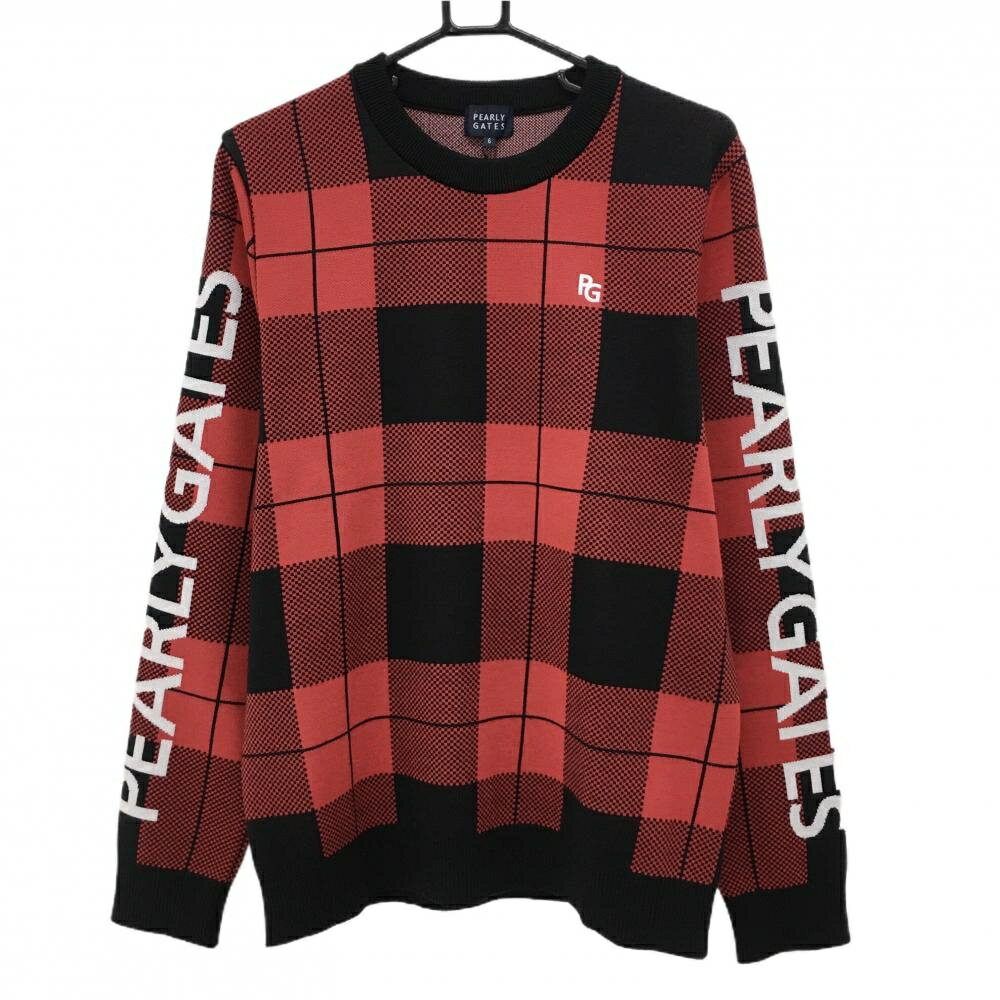 【新品】パーリーゲイツ セーター レッド×黒 チェック ニット メンズ 6(XL) ゴルフウェア PEARLY GATES