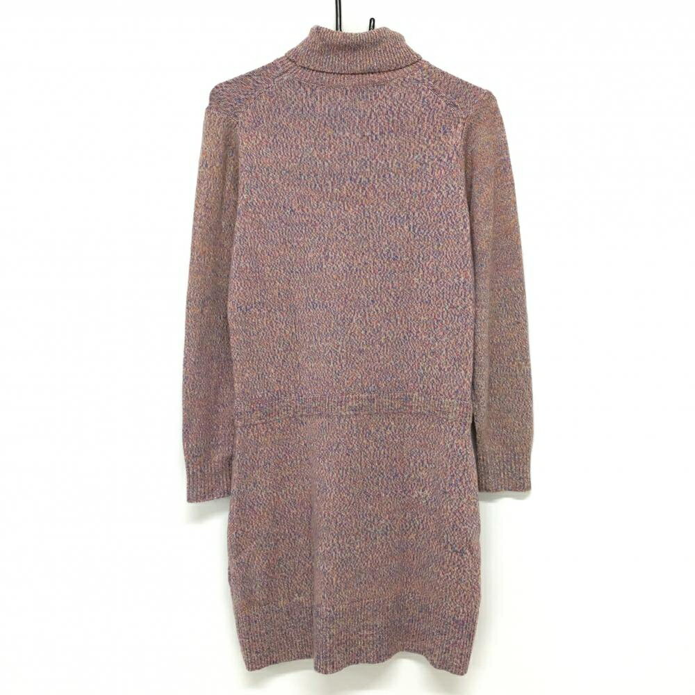 【超美品】アディダス タートルネックニットワンピース ピンク系×マルチカラー ウエスト調整紐 レディース OT ゴルフウェア adidas