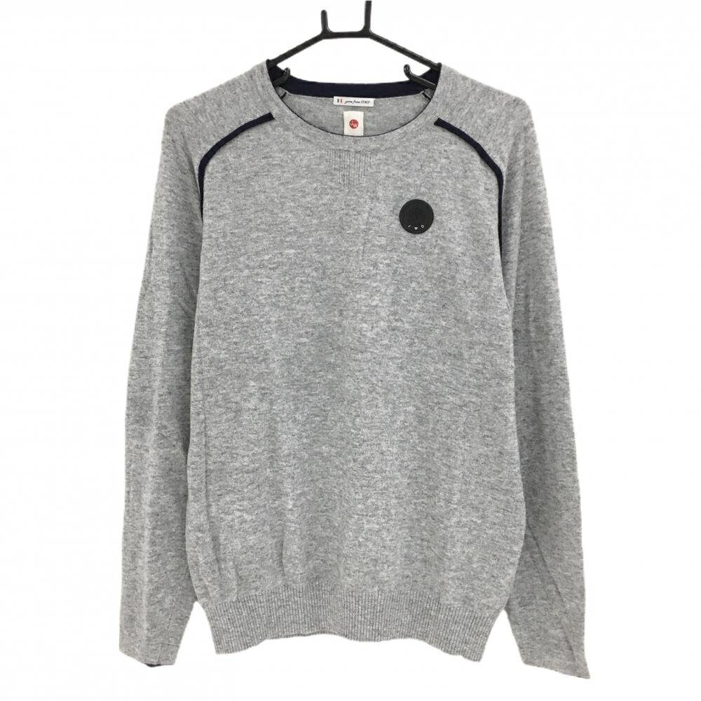 【美品】ジェイダブリュオー セーター 杢グレー×ネイビー カシミヤ・羊毛混 ニット メンズ 50 ゴルフウェア JWO