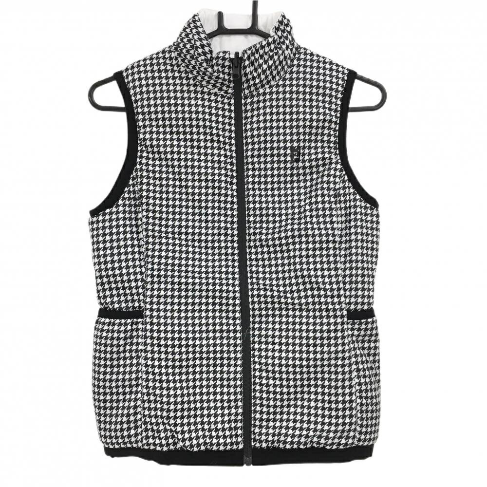 【超美品】フットジョイ リバーシブル中綿ベスト 白×黒 千鳥格子 裏白無地 レディース S ゴルフウェア FootJoy