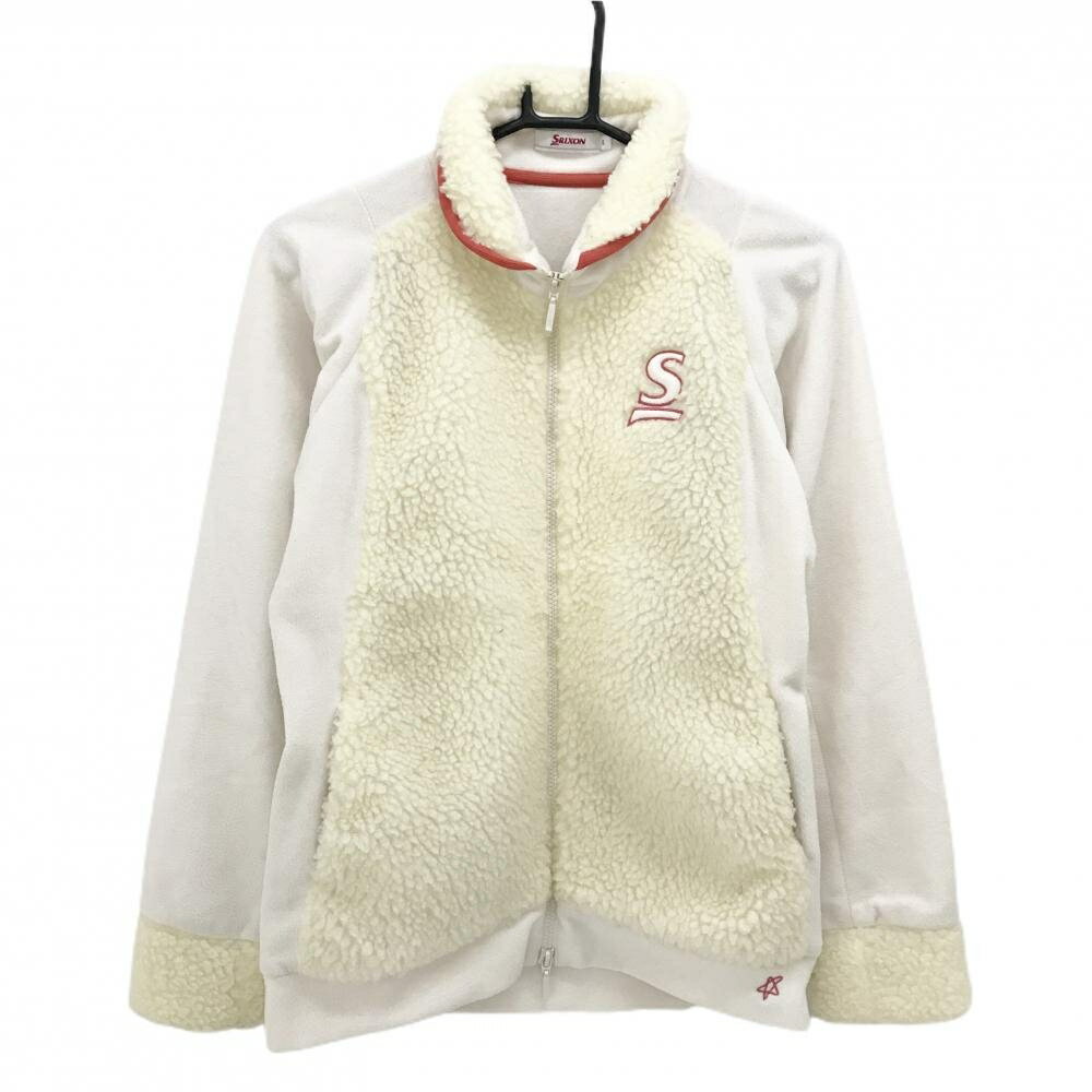 【超美品】スリクソン 切替ジャケット アイボリー×ピンク系 フリース生地 前身頃・ネックボア レディース L ゴルフウェア SRIXON